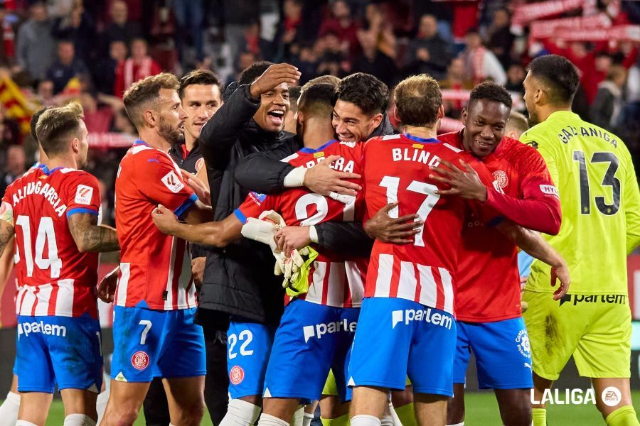  Los jugadores del Girona celebrando un gol.