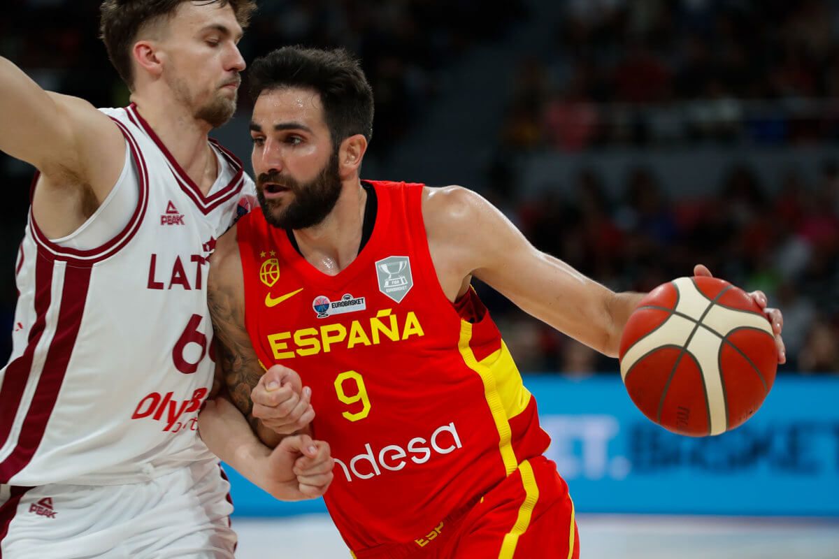  Ricky Rubio, durante el España-Letonia.