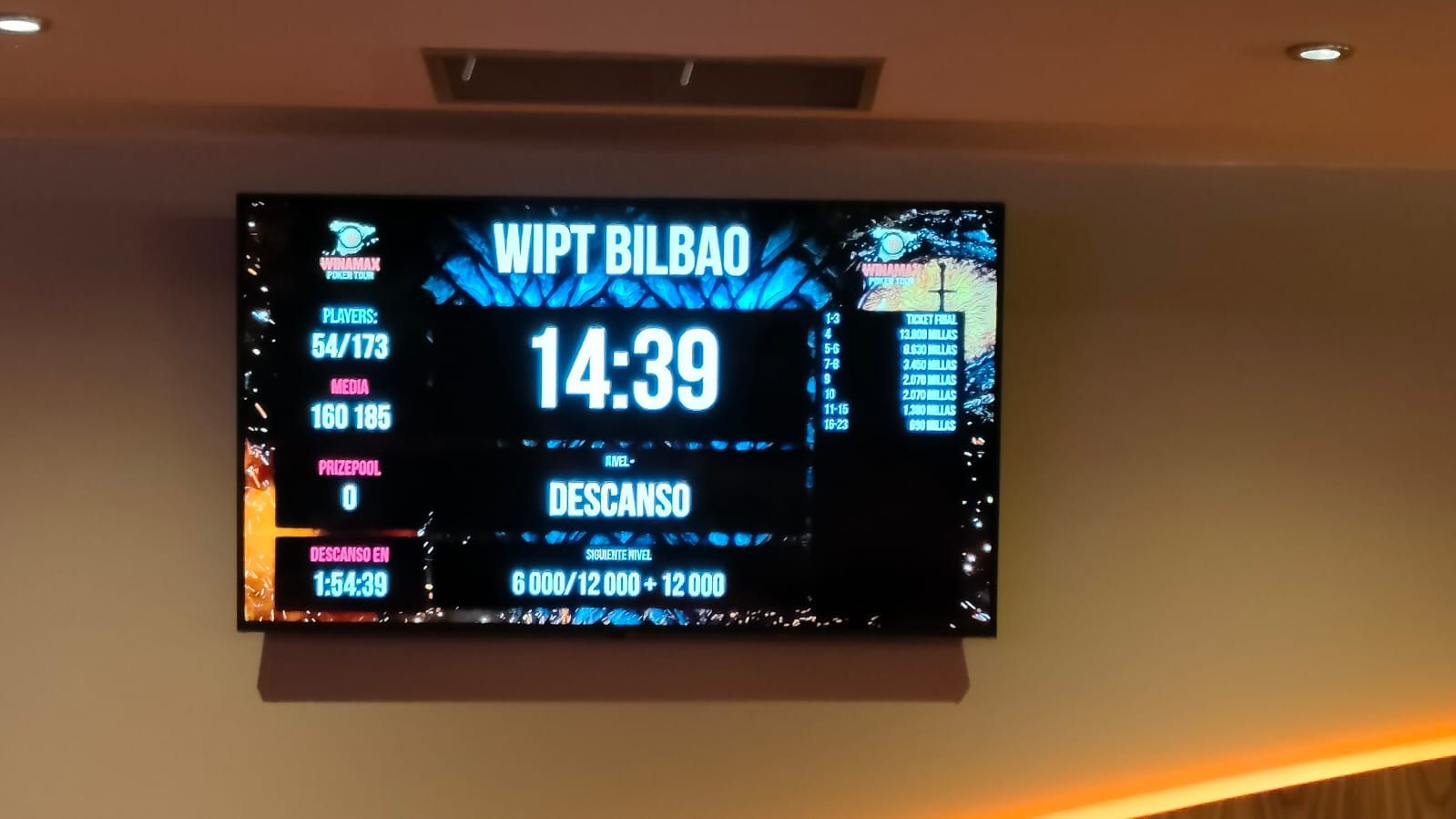 Segundo descanso en el Winamax Poker Tour.