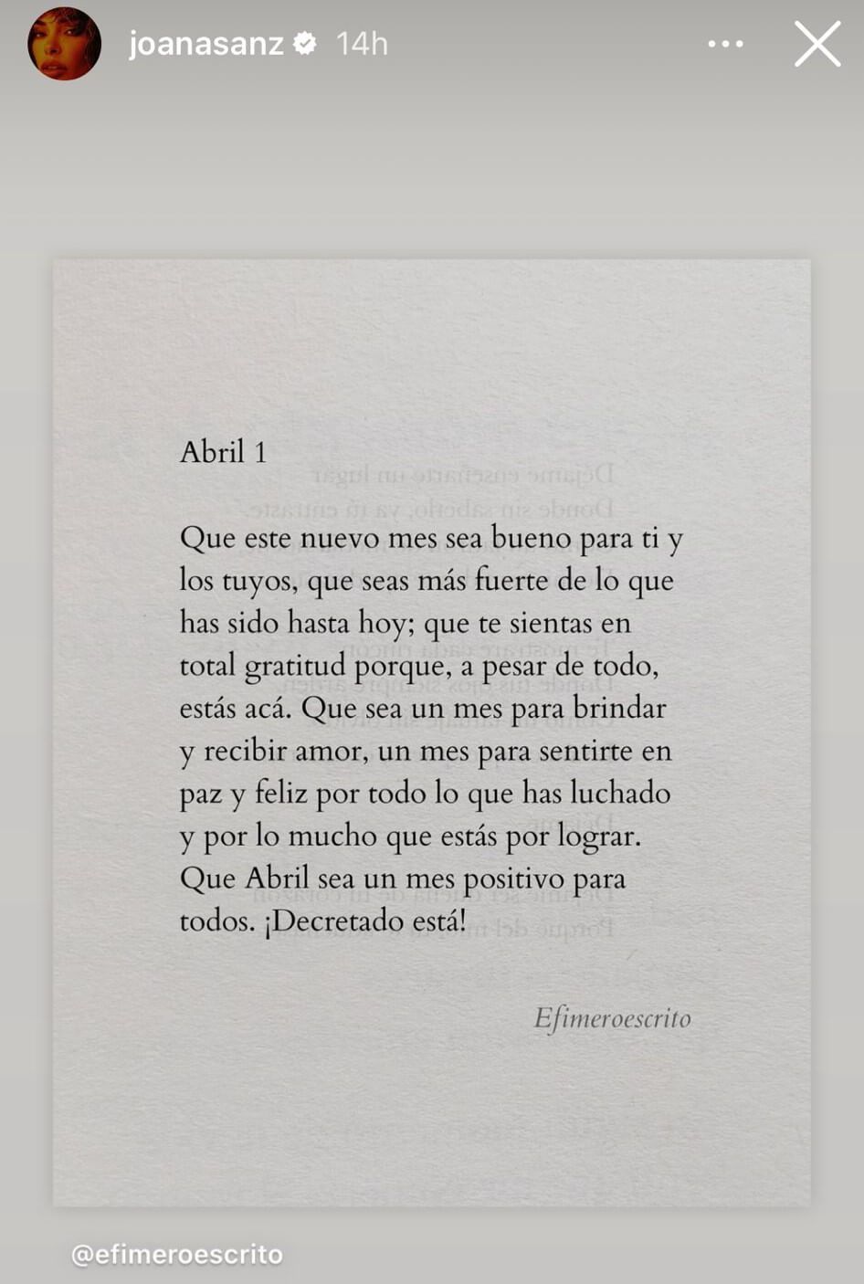 Las palabras de la story de Joana Sanz acerca del amor