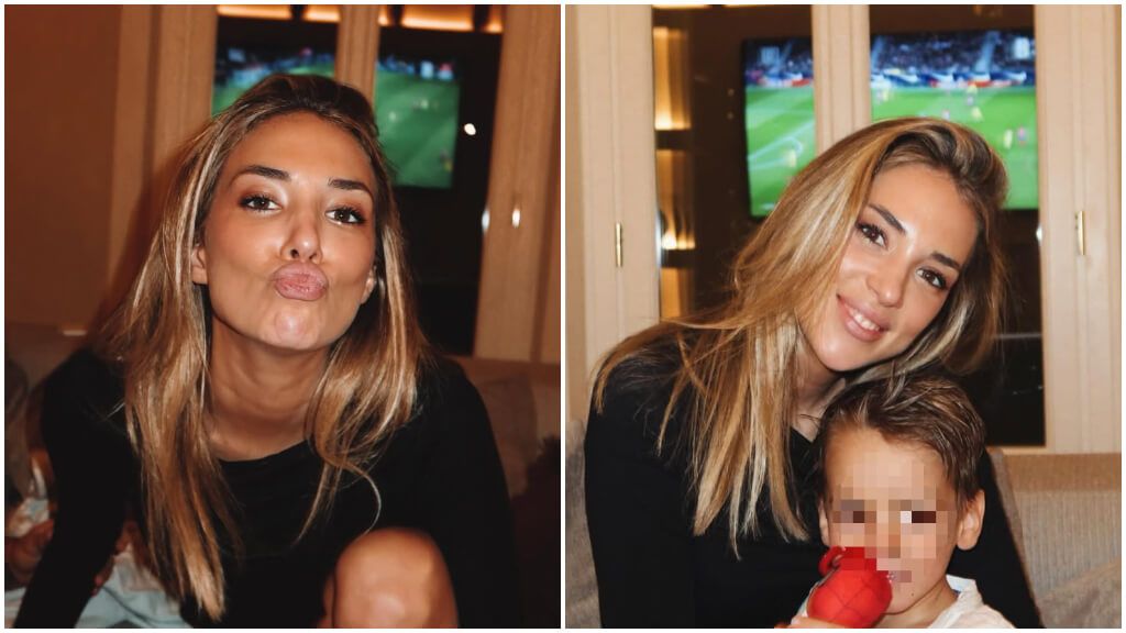  Alice Campello, uno de sus pequeños y el reflejo del partido del Atlético de Madrid (Instagram)