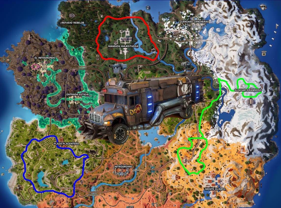  Los recorridos del Autobús de Guerra en Fortnite Capítulo 5 - Temporada 3