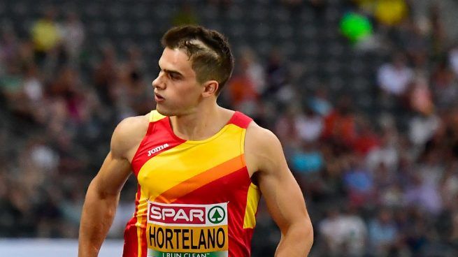  El atleta español Bruno Hortelano, durante una de las series de los 200 metros en los Europeos de Berlín 2018.