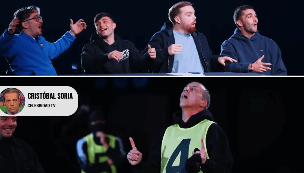 Spursito, Pedri, Ibai Llanos y Ferran Torres, en un reto de fútbol (Caputra de YouTube)