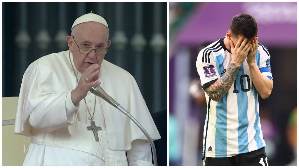  El Papa Francisco y Leo Messi durante el Argentina - Arabia Saudí.