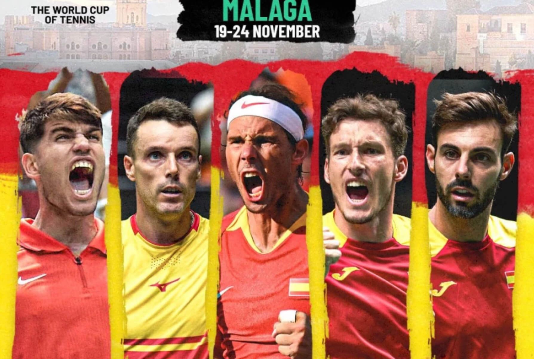  Alcaraz, Bautista, Nadal, Carreño y Granollers, el equipo español de la Davis. (ITF)