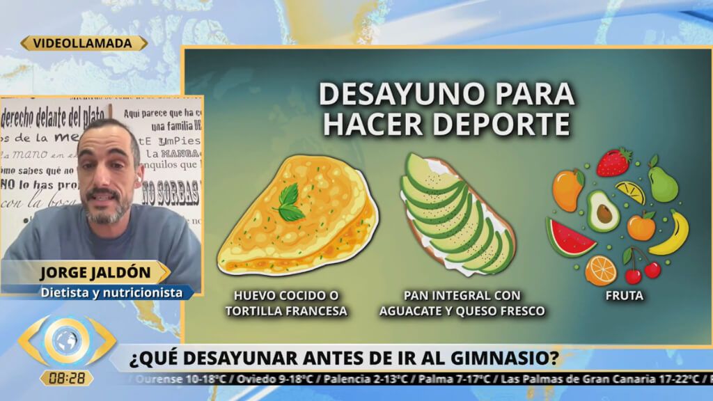 Jorge Jaldón, dietista-nutricionista-, propone un desayuno si vas a hacer deporte
