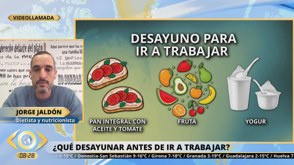Jorge Jaldón, dietista-nutricionista-, propone un desayuno si vas a trabajar