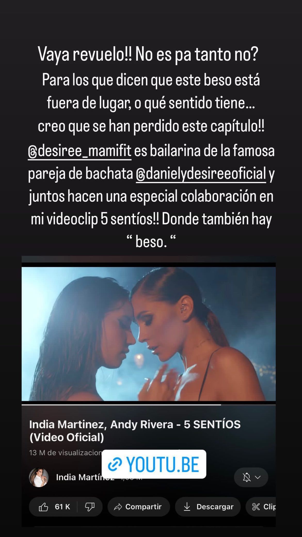  Desirée compartió la opinión de India Martínez en redes sociales (@danielydesireeoficial)