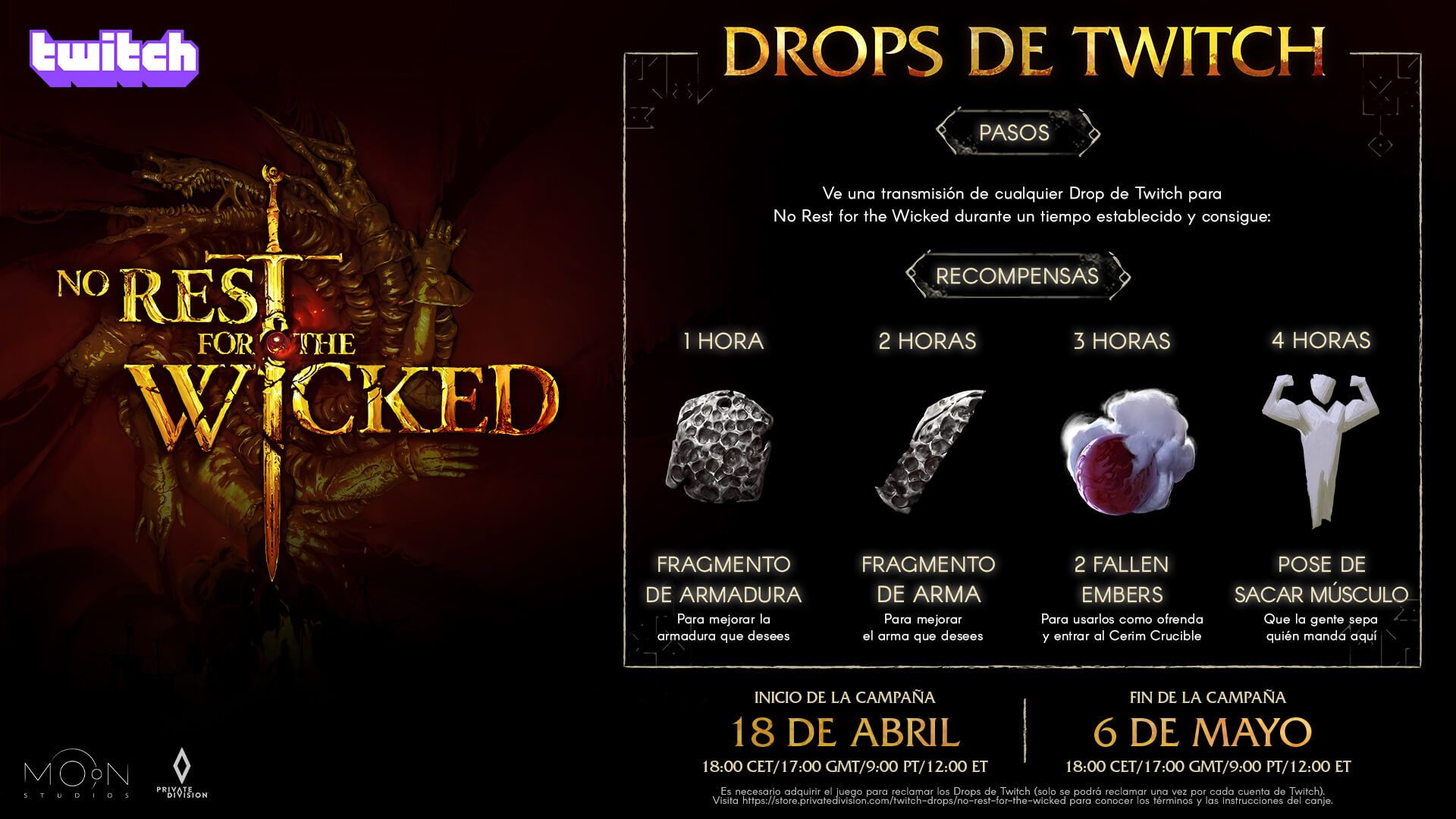 Drops de Twitch de No Rest for the Wicked