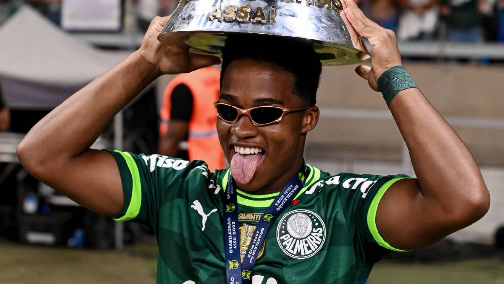Endrick durante la celebración de un título con el Palmeiras (Cordon Press)