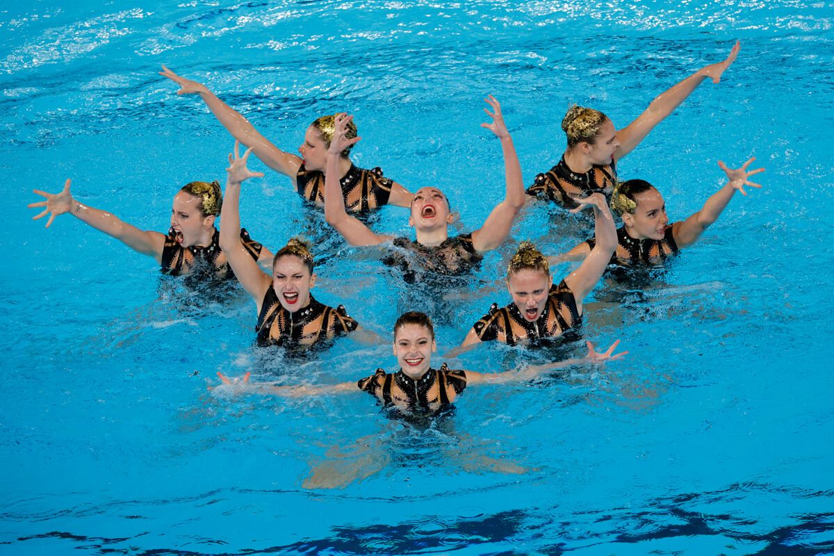  El ejercicio de España en una de las finales de natación artística.