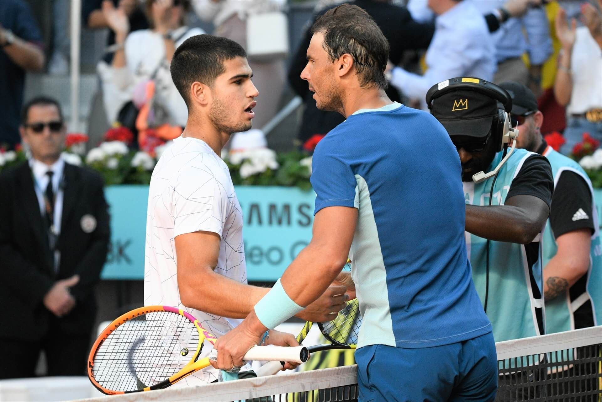  Carlos Alcaraz y Rafa Nadal en un partido en el Mutua Open de Madrid