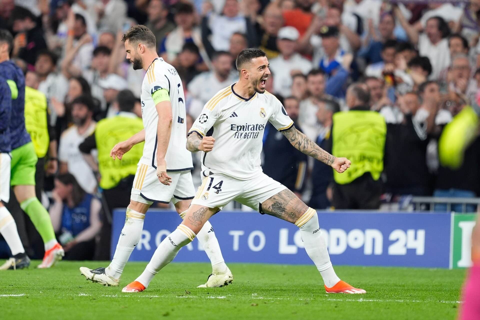  Joselu celebrando uno de los goles frente al Bayern