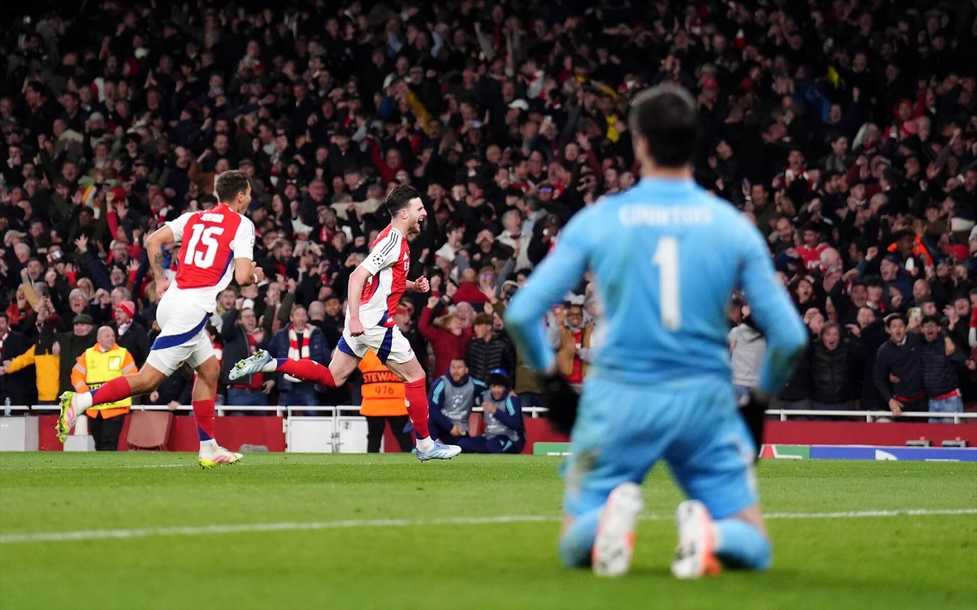 Declan Rice celebrando su gol ante el Real Madrid