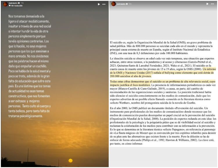  Las stories compartidas por Joana Sanz en Instagram (Captura de @joanasanz)