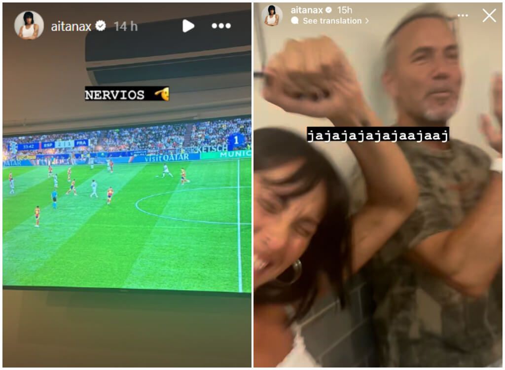  Aitana Ocaña junto a su padre viendo el España - Francia