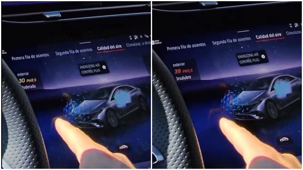  Ángel Gaitán muestra el cambio de calidad del aire que muestra su Mercedes (Instagram Ángel Gait