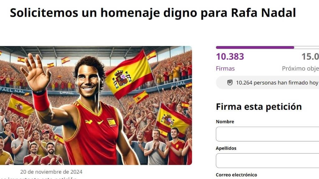  La petición de firmas para el homenaje a Rafa Nadal (captura: charnge.org)