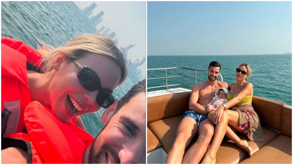 Sergio Rico y Alba Silva con su hija recién nacida en Doha (Fotos: @albasilvat)
