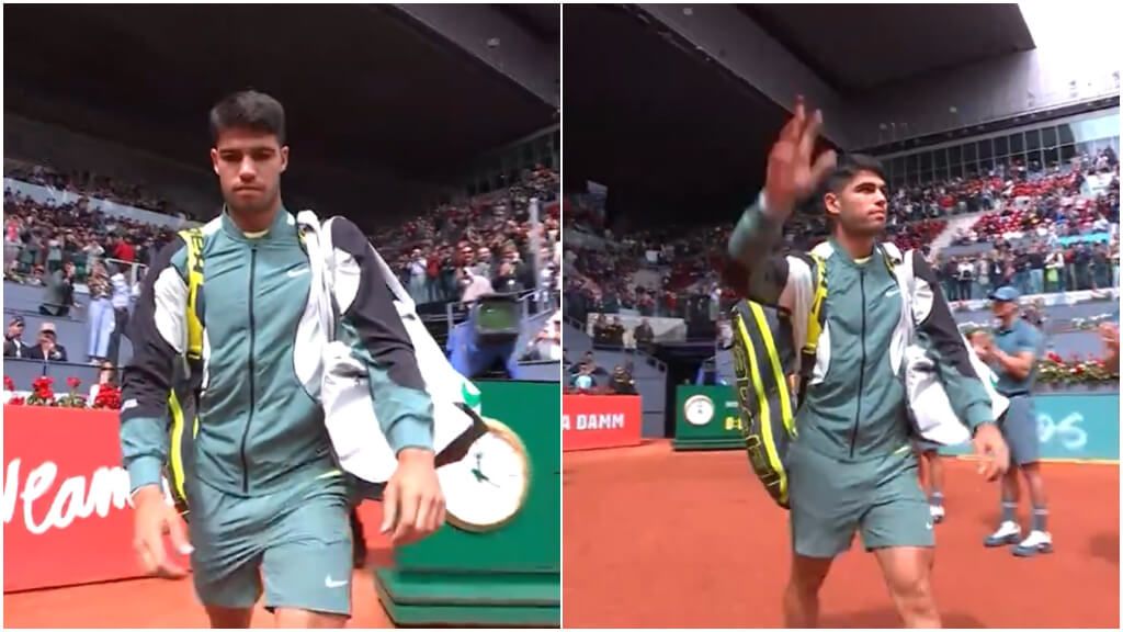  Carlos Alcaraz, en su entrada a pista de la Caja Mágica antes de jugar ante Alexander Shevchenko.