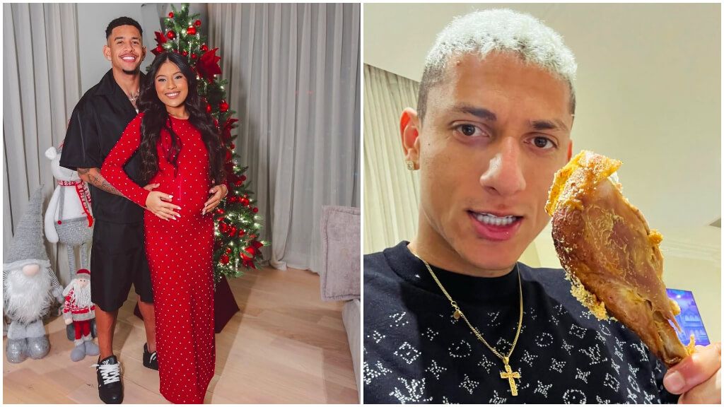  Savinho y Richarlison mostraron su forma de celebrar la Navidad.