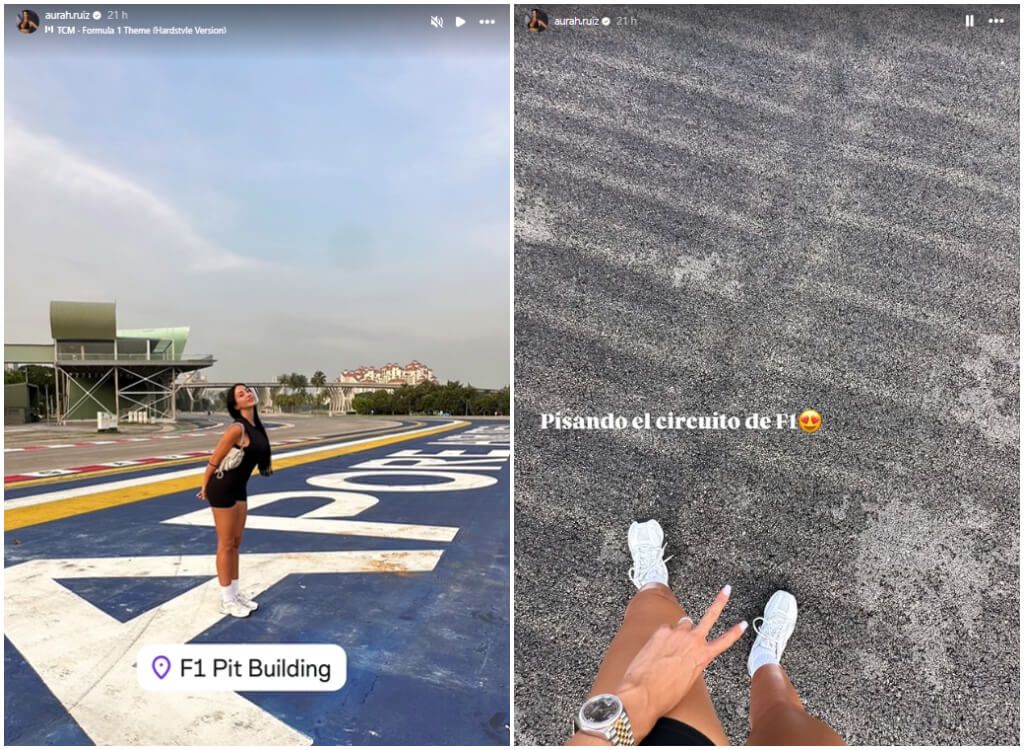 Aurah Ruiz y Jesé Rodríguez, en el circuito de Fórmula 1 de Singapur