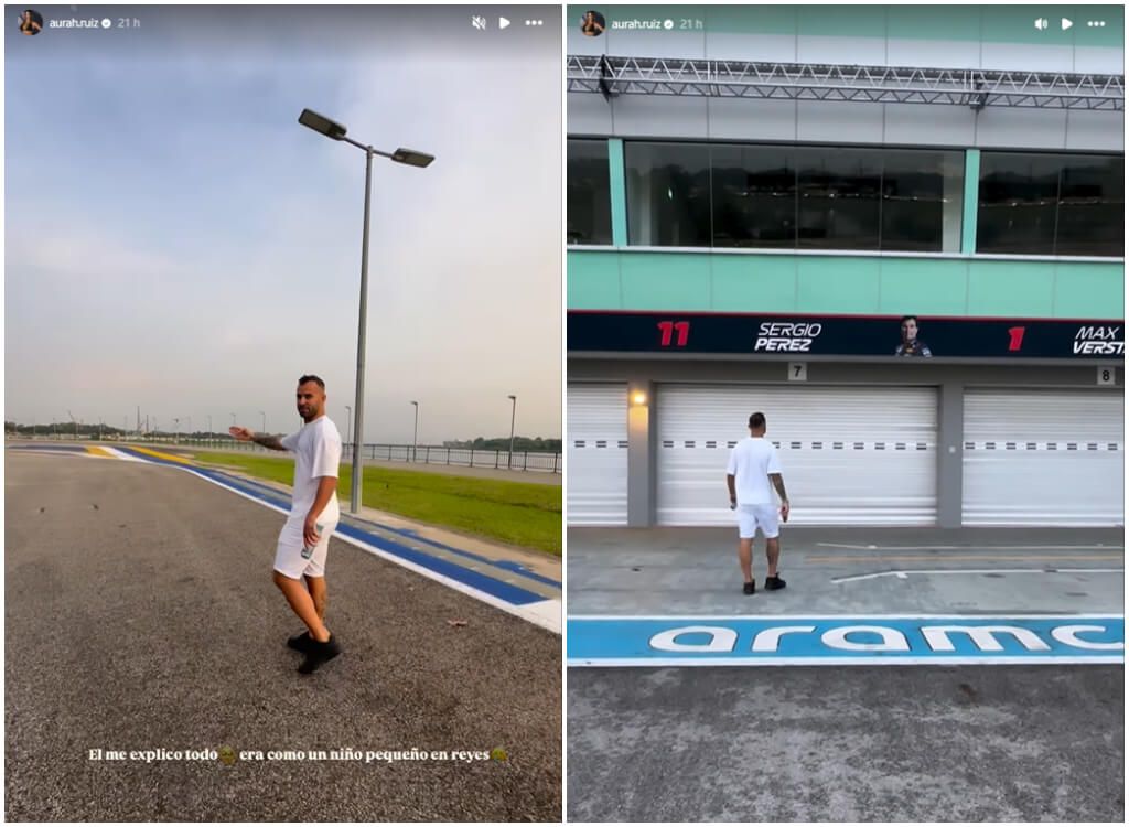 Aurah Ruiz y Jesé Rodríguez, en el circuito de Fórmula 1 de Singapur