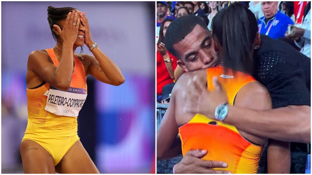  Ana Peleteiro y un emotivo abrazo con Benjamin Compaoré (Fotomontaje Cordon Press y @apeleteirob)