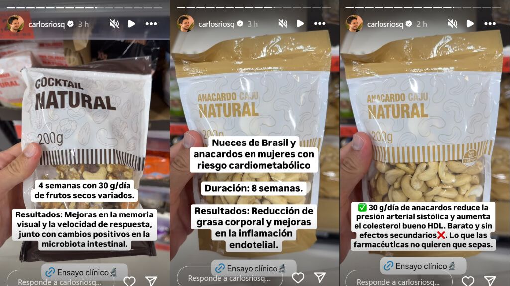 Carlos Ríos mostrando los beneficios de algunos frutos secos