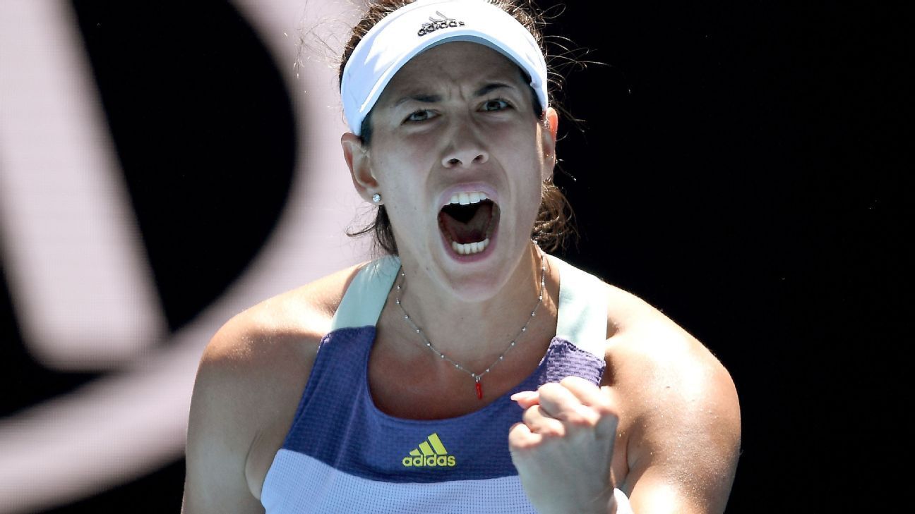  Garbiñe Muguruza celebra un punto durante el Abierto de Australia 2020.