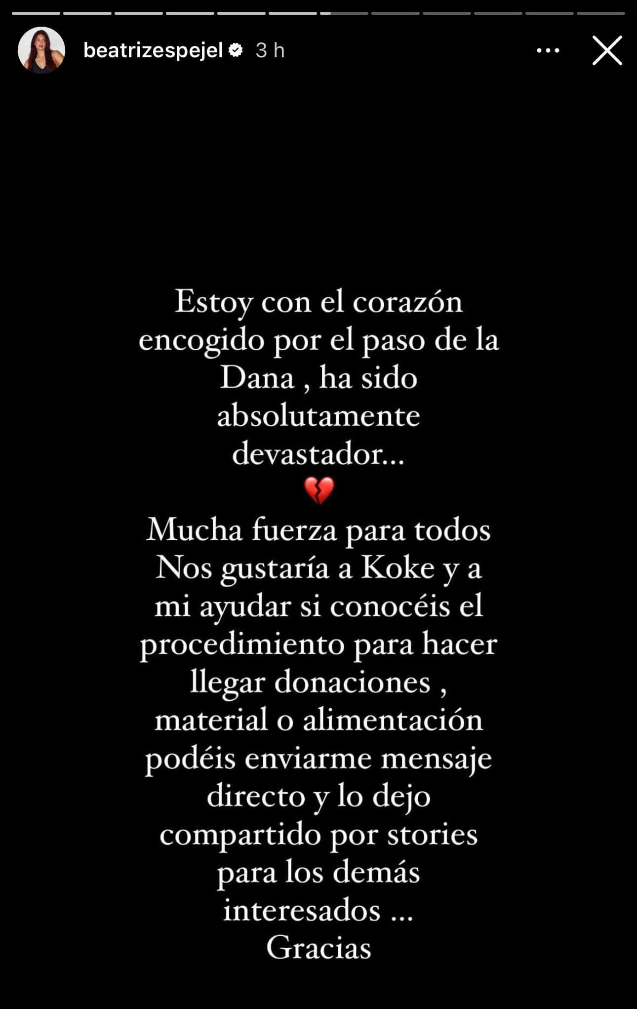 Historia de Beatriz Espejel (Instagram @beatrizespejel)