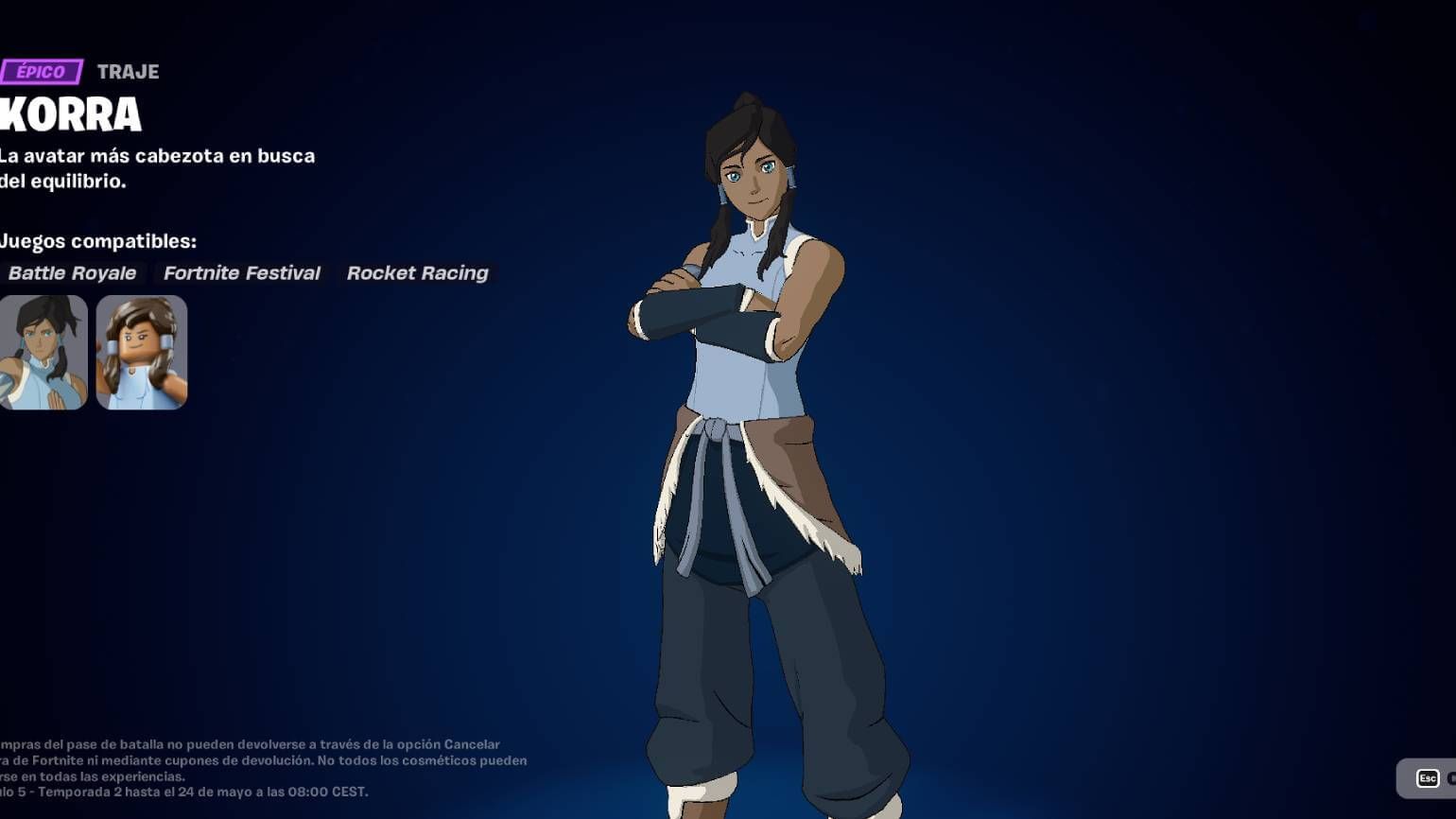La skin de Korra llegará a mitad del Capítulo 5 - Temporada 2 de Fortnite