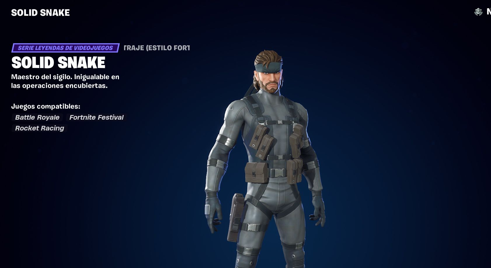  La skin de Solid Snake, protagonista en el Capítulo 5 de Fortnite