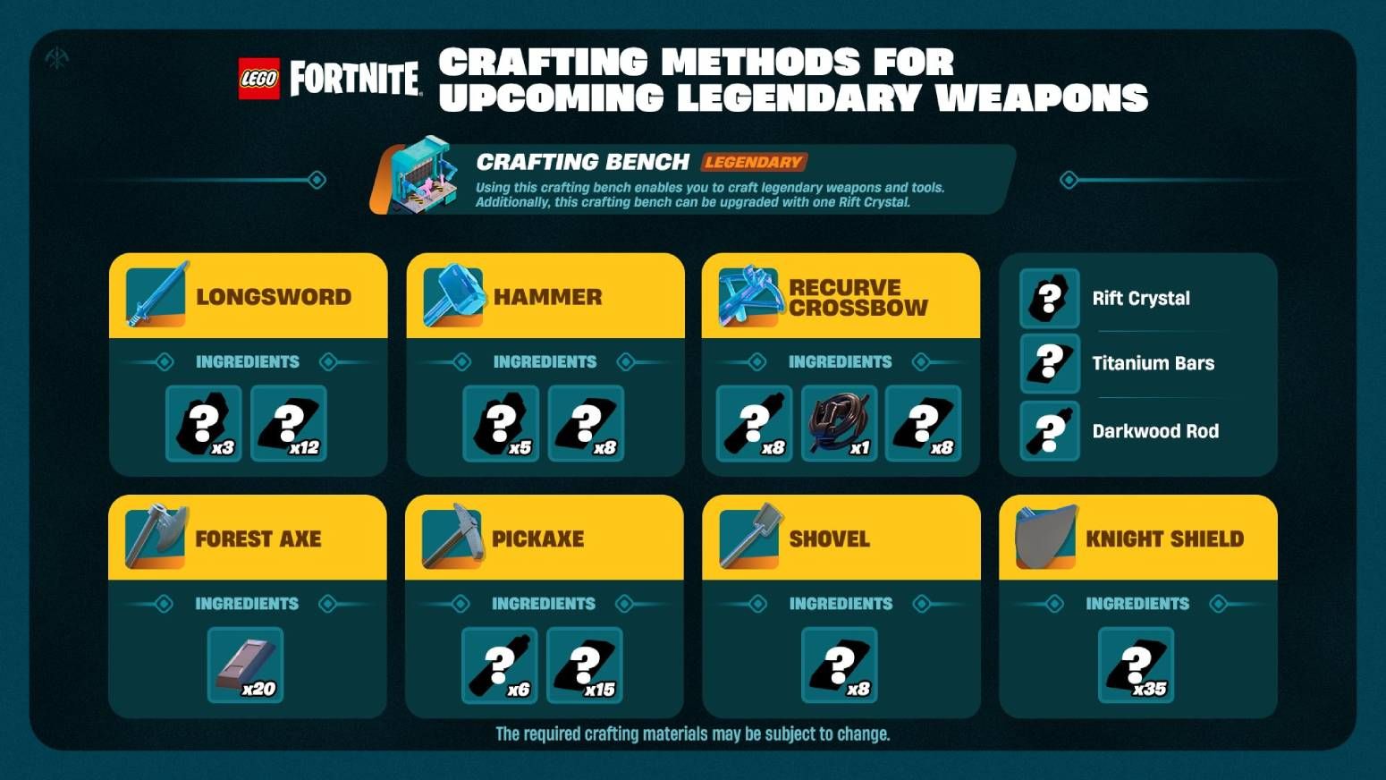  Las armas legendarias, de diamante y titanio, en LEGO Fortnite