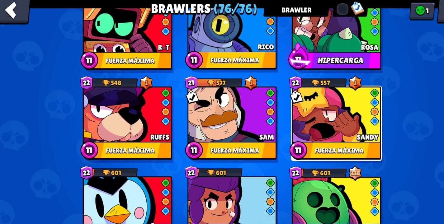 Los brawlers ordenados alfabéticamente en Brawl Stars