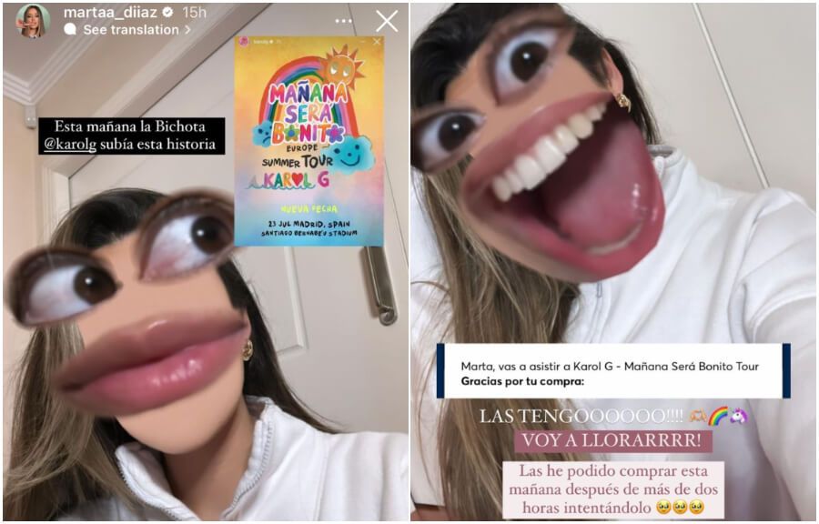  Marta Díaz y su alegría por conseguir entradas para Karol G (Fotos: @martaa_diiaz).