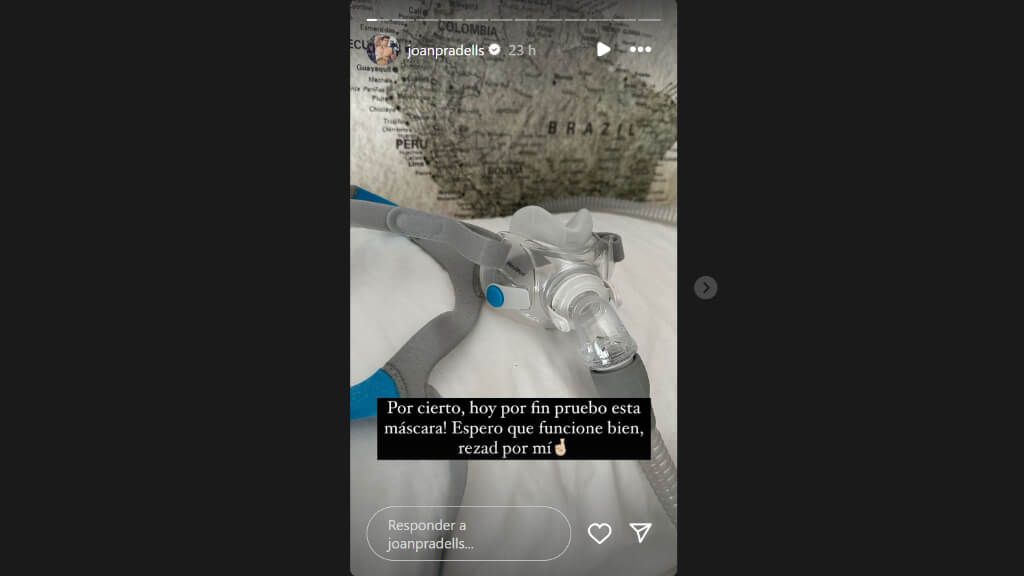  Joan Pradells muestra en sus redes sociales la nueva máscara para la apnea del sueño (@joanpradel