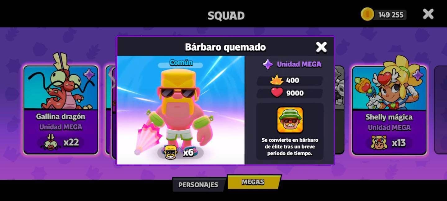 Estadísticas del Bárbaro Quemado, la nueva unidad MEGA de Squad Busters