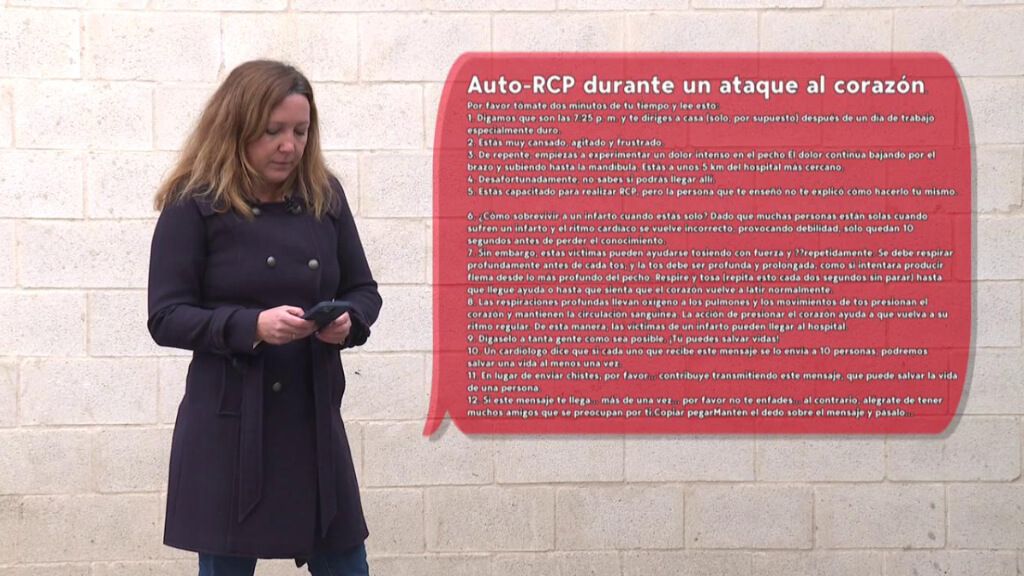 Sandra Mir muestra el mensaje del bulo de 'auto-RCP' para sobrevivir a un infarto