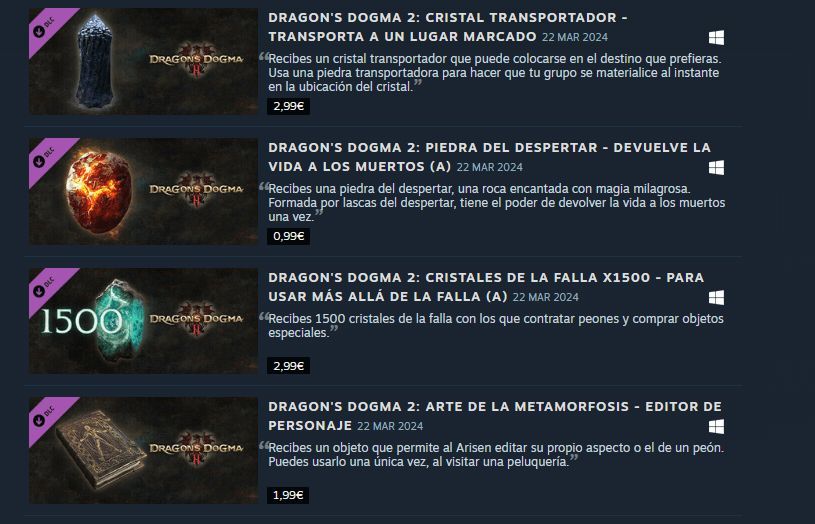 Micropagos de Dragon's Dogma 2 en Steam