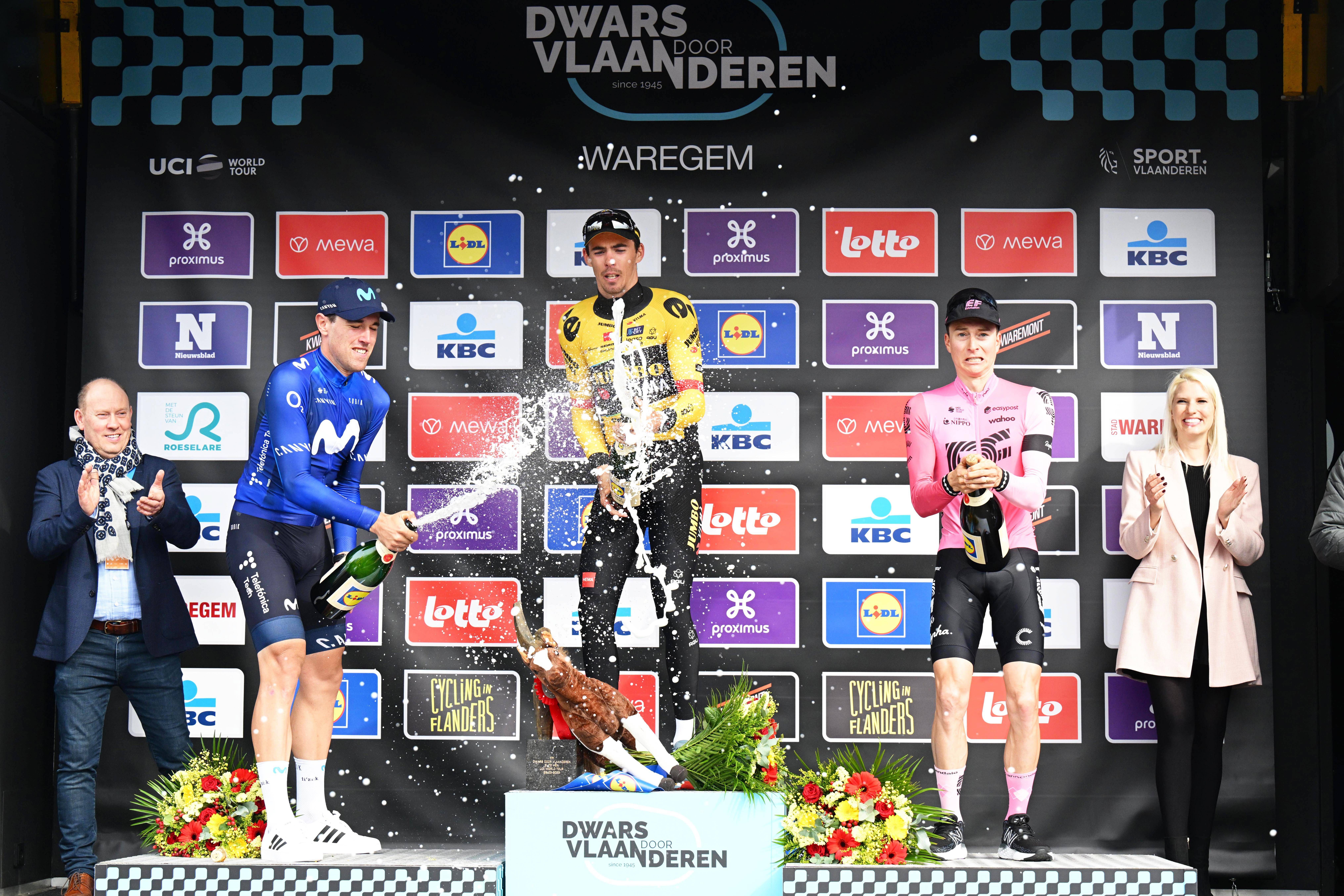 Oier Lazkano del Movistar Team, celebrando su segundo puesto en A Través de Flandes (Foto: Cordon