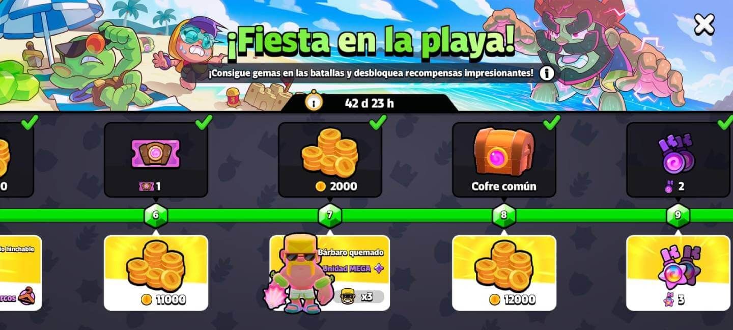 El Pase de Gemas de ¡Fiesta en la Playa! en Squad Busters