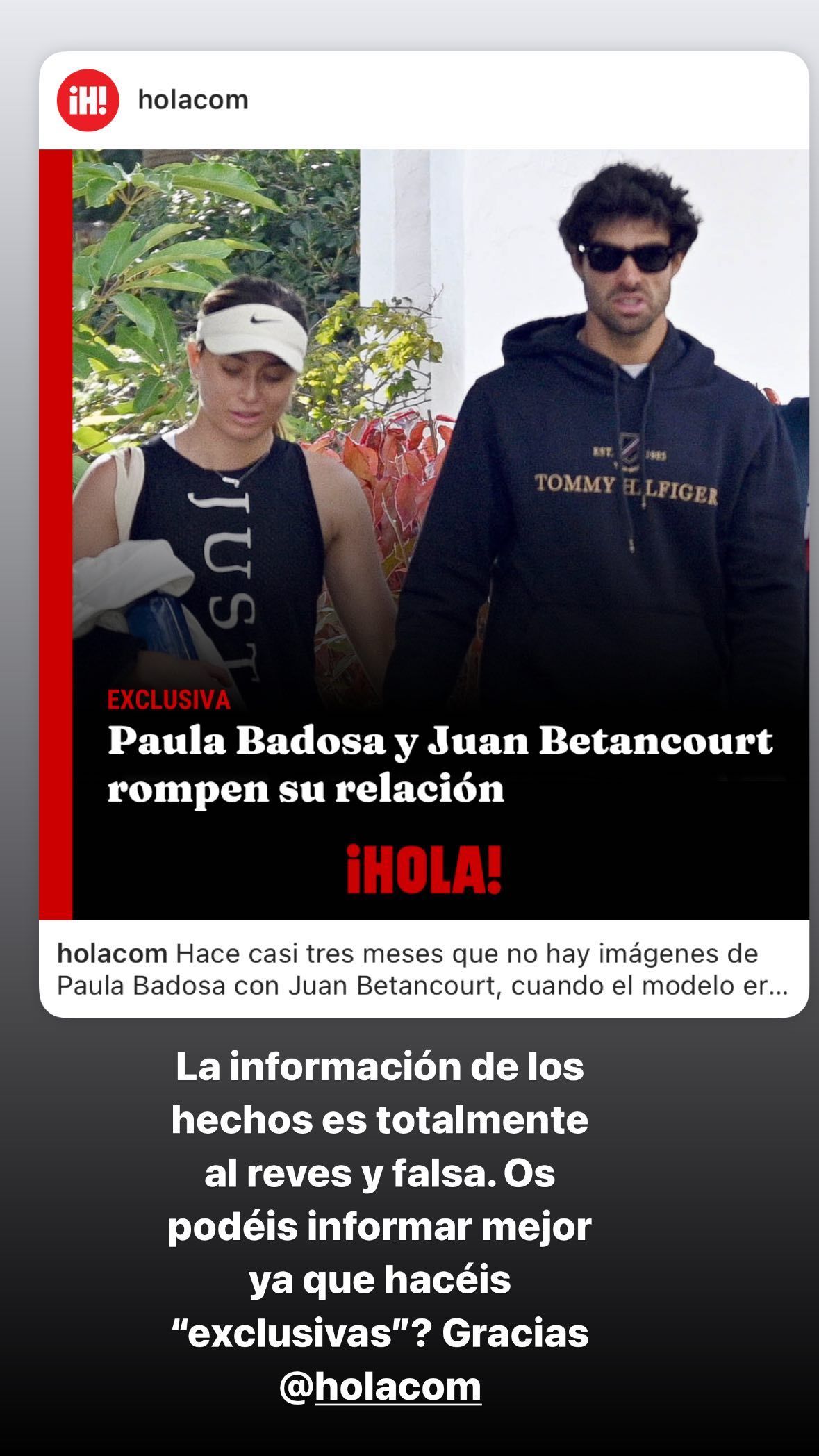  Paula Badosa desmiente la información sobre la ruptura de Juan Betancourt