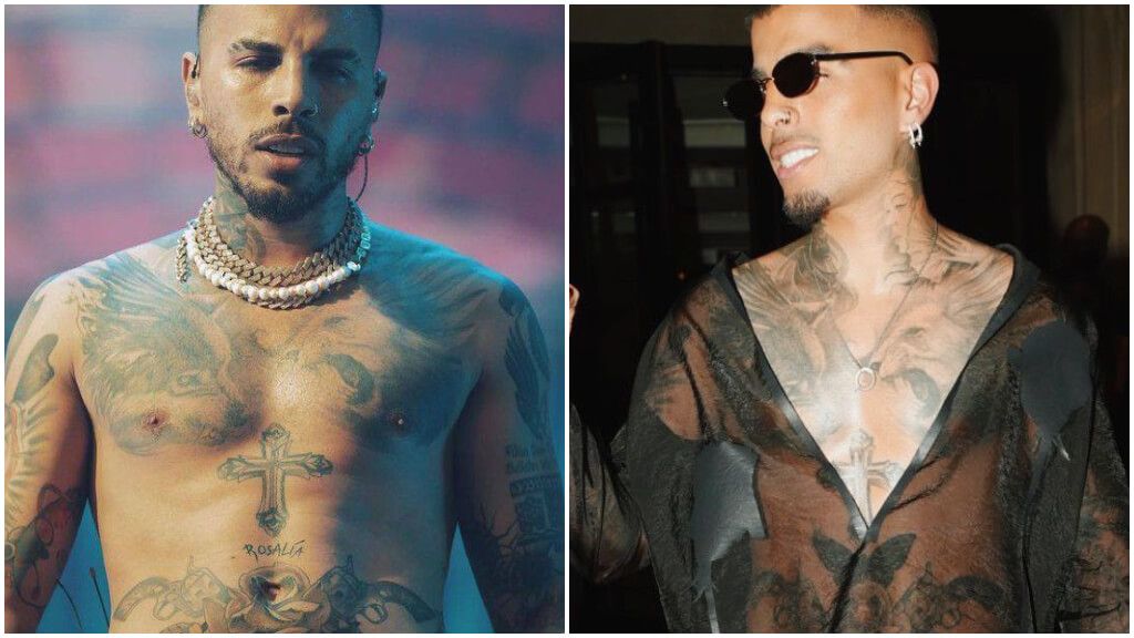  El antes y el después del tatuaje de Rauw Alejandro sobre Rosalía (Redes sociales)