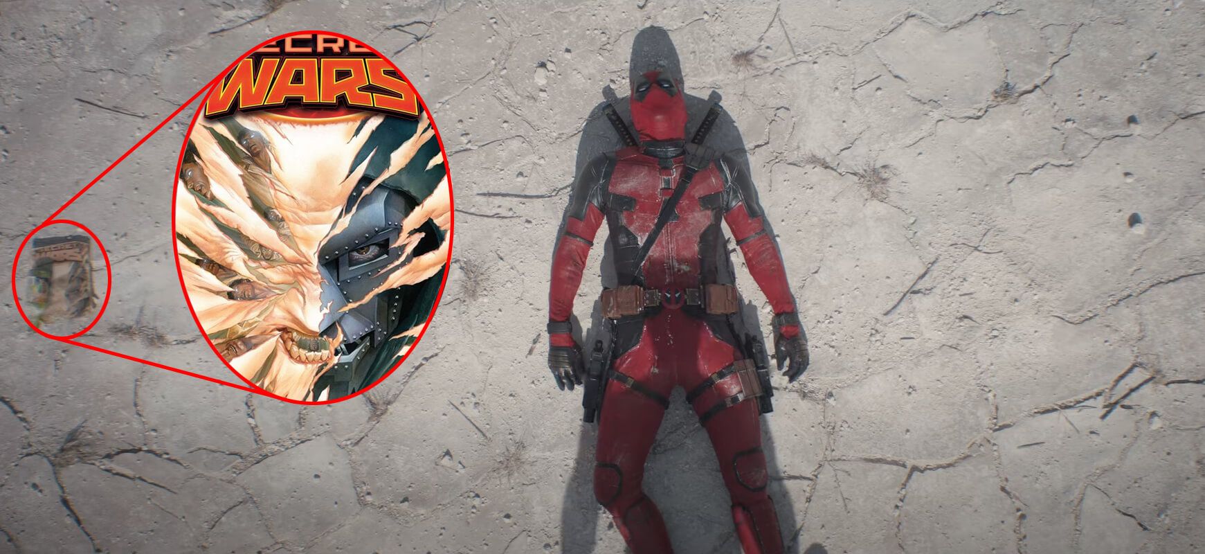 Cómic de Secret Wars, con el Doctor Doom, en el tráiler de Deadpool 3