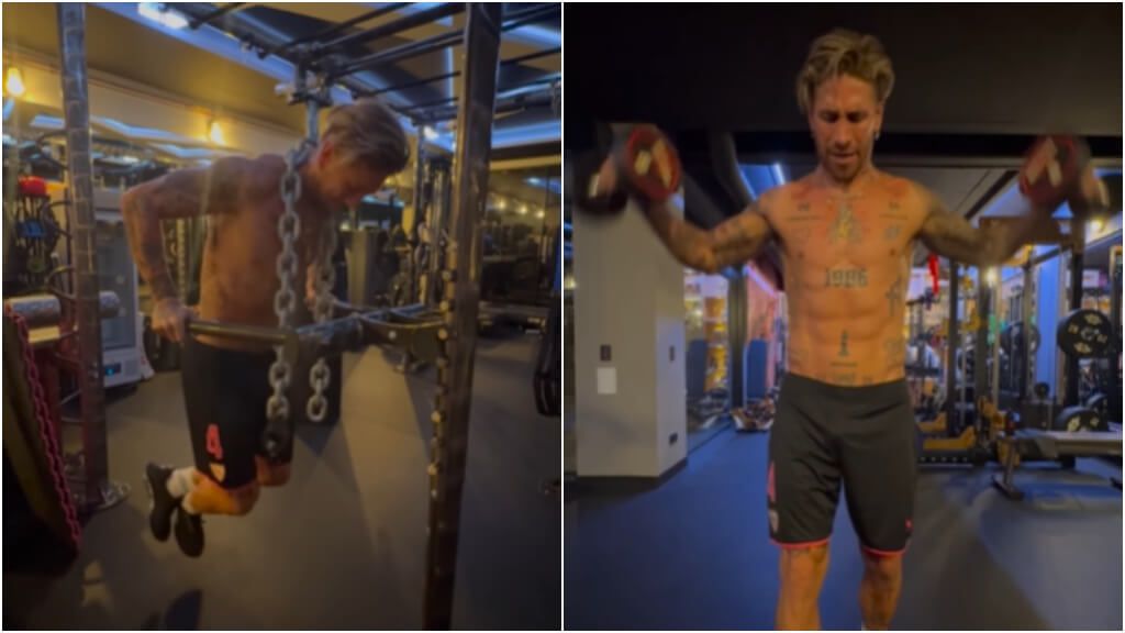  Sergio Ramos entrenando con el pantalón del Sevilla FC (@sergioramos)