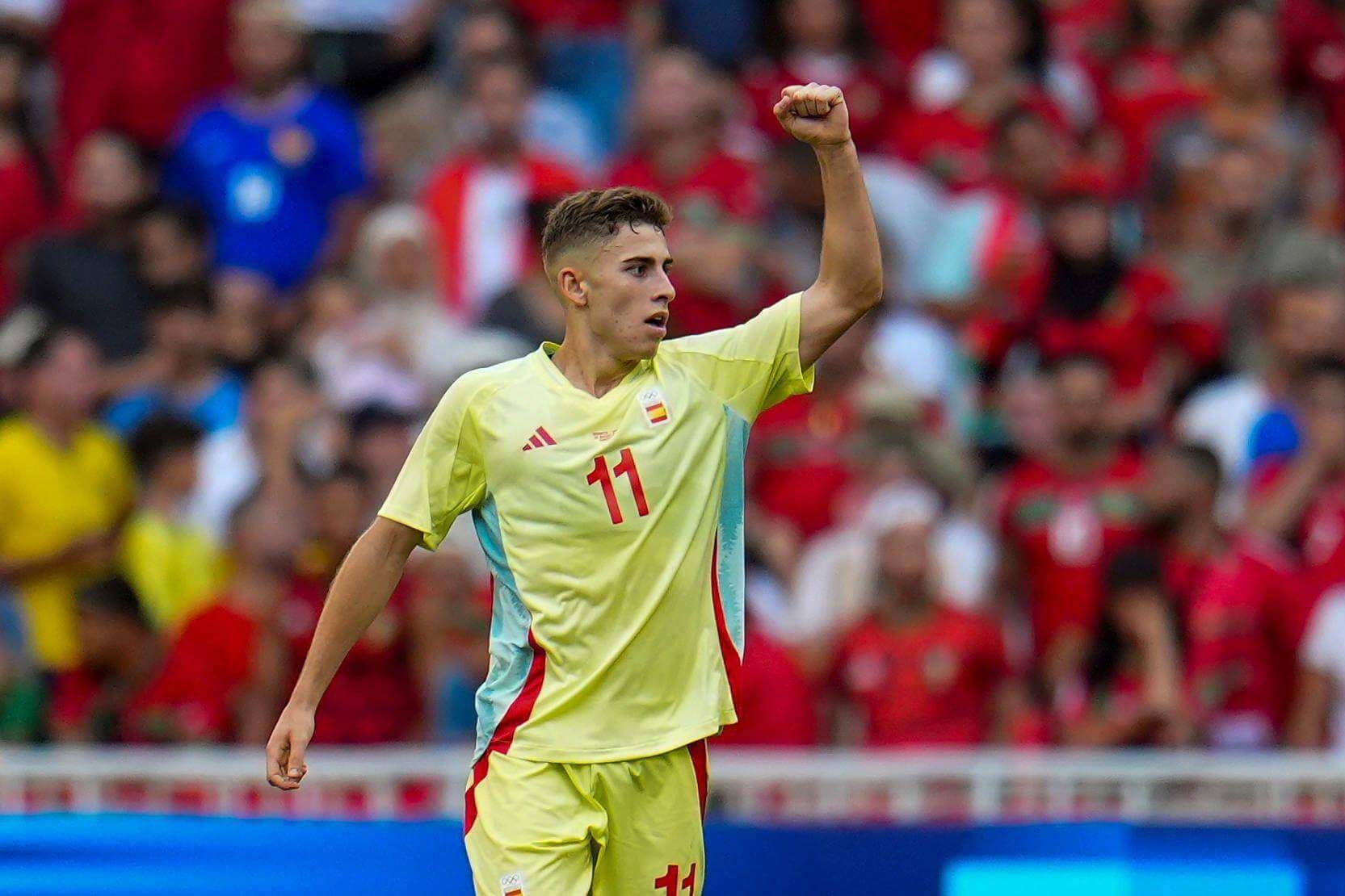 Fermín López celebrando su gol ante Marruecos.