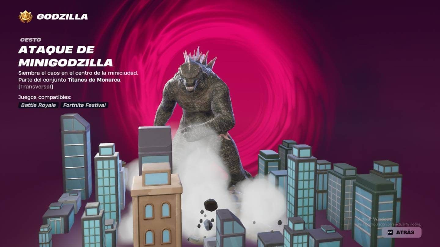 La skin de Godzilla y su gesto de ataque en Fortnite