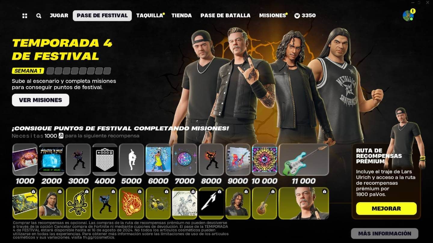  Metallica, estrellas de la 4ª temporada de Fortnite Festival